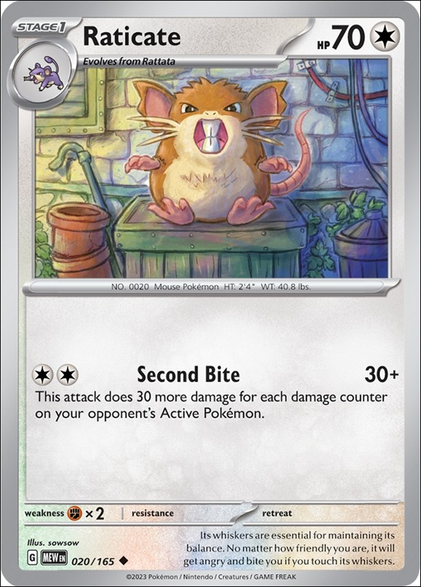 Pokemon: Scarlet & Violet - 151 (Base Set) card 020/165 Raticate