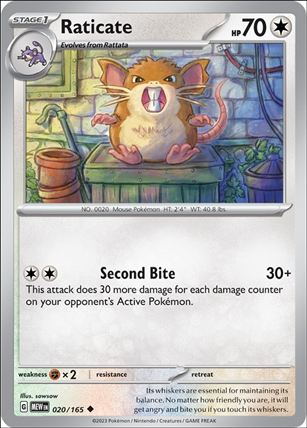 Pokemon: Scarlet & Violet - 151 (Base Set) card 020/165 Raticate