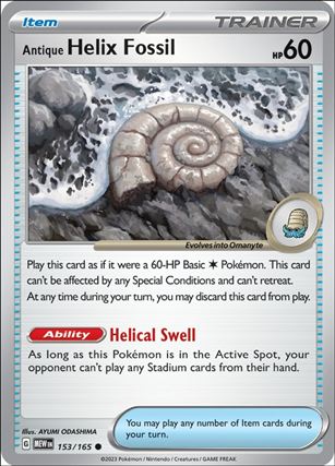 Pokemon: Scarlet & Violet - 151 (Base Set) card 153/165-B Antique Helix Fossil (Reverse Holofoil)