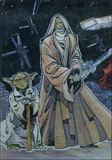 Star Wars Galaxy: Series 1 (Foil Subset) card 5 Obi-Wan Kenobi and Yoda - Etched Foil