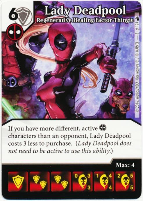Marvel Dice Masters Deadpool card 21 Lady Deadpool: Regenerative Healing Factor Thingie