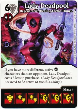 Marvel Dice Masters Deadpool card 21 Lady Deadpool: Regenerative Healing Factor Thingie