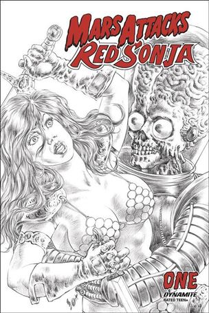 Mars Attacks Red Sonja issue 1-I Alan Quah 1:11 B&W Card Homage Cover