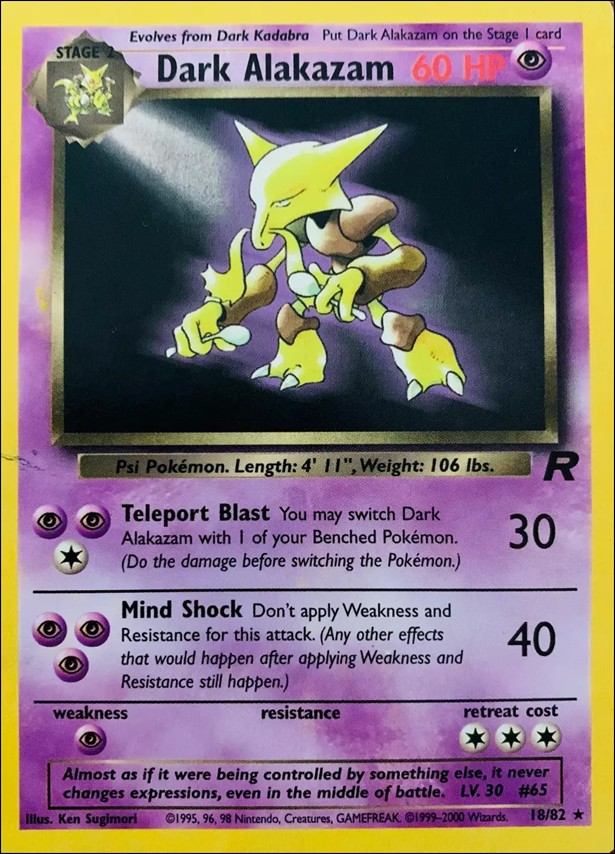 Pokemon: Team Rocket (Base Set) card 18-B Dark Alakazam (Non-Holo) - Unlimited