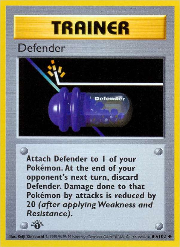 Pokemon (Base Set) card 80/102 Defender (1st Edition) - Shadowless