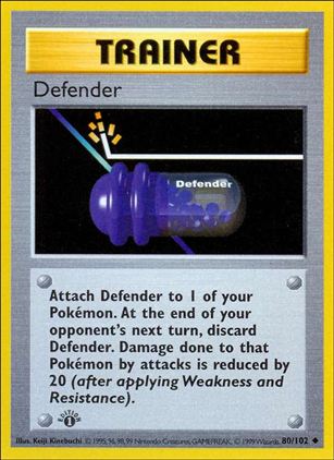 Pokemon (Base Set) card 80/102 Defender (1st Edition) - Shadowless