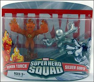 Marvel Super Hero Squad figure 12 Human Torch (Opaque Body) and Silver Surfer