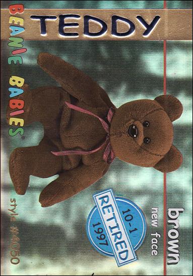 Beanie Babies Series 1 (Retired Beanies Subset) card 21-B Teddy Brown New Face Blue Lettering