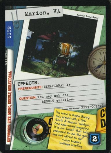 X-Files: The Truth Is Out There (Base Set) card XF97-0073v2 Marion, VA