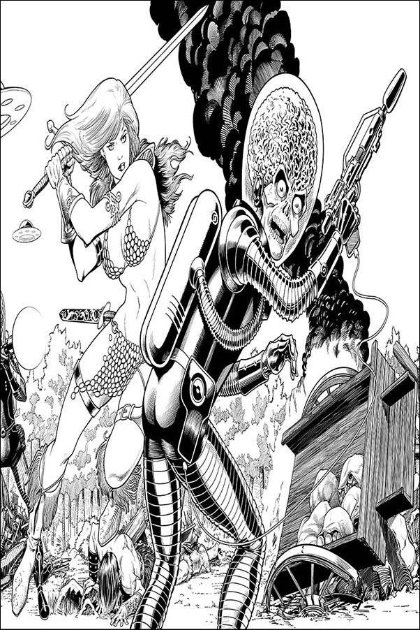 Mars Attacks Red Sonja issue 1-Q Barry Kitson 1:40 B&W Virgin Card Homage Cover