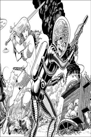 Mars Attacks Red Sonja issue 1-Q Barry Kitson 1:40 B&W Virgin Card Homage Cover