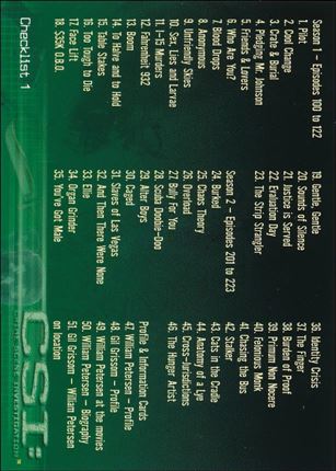 CSI: Crime Scene Investigation - Series One (Base Set) card 99 Checklist 1