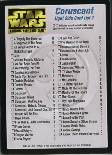 Star Wars: Coruscant Limited (Base Set) card 192 Light Side Card List 1