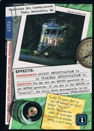 X-Files: Premiere Edition (Base Set) card XF96-0043v1 Excelsius Dei Convalescent Home, Worcester, MA