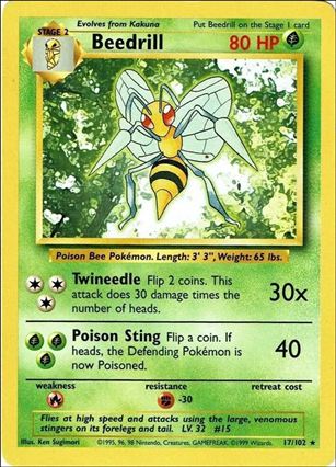 Pokemon (Base Set) card 17/102-C Beedrill (Unlimited)