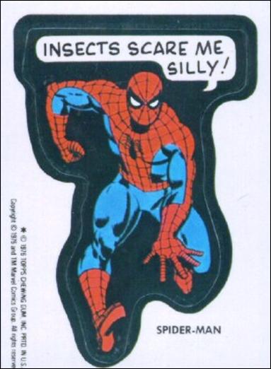 Marvel Super Heroes Stickers (Base Set) card NN29 Spider-Man - "Insects scare me silly!"