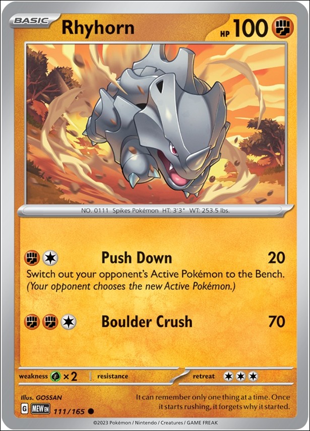 Pokemon: Scarlet & Violet - 151 (Base Set) card 111/165-B Rhyhorn (Reverse Holofoil)