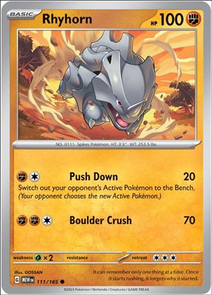 Pokemon: Scarlet & Violet - 151 (Base Set) card 111/165-B Rhyhorn (Reverse Holofoil)