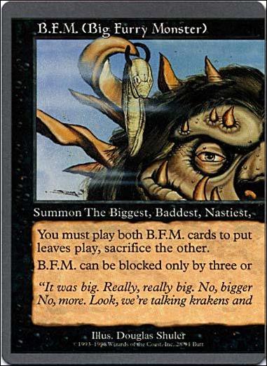 Magic the Gathering: Unglued (Base Set) card 28 B.F.M. (Big Furry Monster) (Left Side)