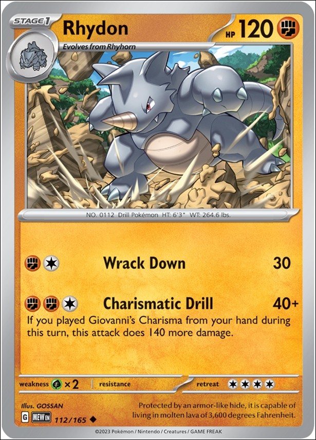 Pokemon: Scarlet & Violet - 151 (Base Set) card 112/165-B Rhydon (Reverse Holofoil)