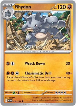 Pokemon: Scarlet & Violet - 151 (Base Set) card 112/165-B Rhydon (Reverse Holofoil)