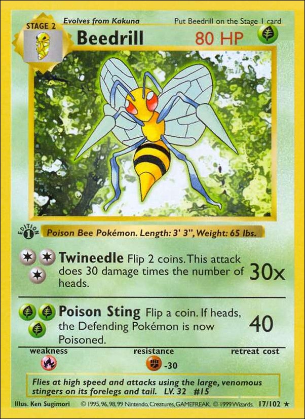 Pokemon (Base Set) card 17/102 Beedrill (1st Edition) - Shadowless