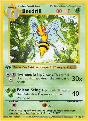 Pokemon (Base Set) card 17/102 Beedrill (1st Edition) - Shadowless