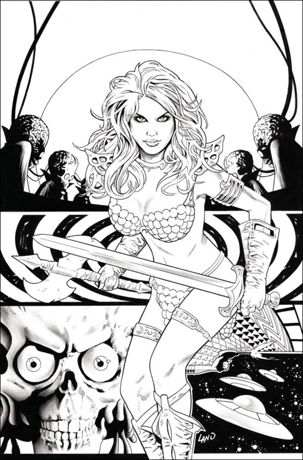 Red Sonja Attacks Mars issue 3-F Greg Land B&W Virgin 1:10 Cardstock Cover