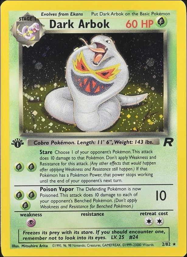 Pokemon: Team Rocket (Base Set) card 2 Dark Arbok (Holo) - 1st Edition