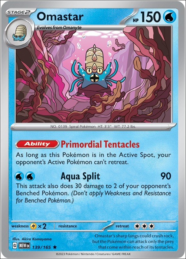 Pokemon: Scarlet & Violet - 151 (Base Set) card 139/165-B Omastar (Reverse Holofoil)