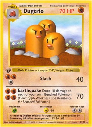 Pokemon (Base Set) card 19/102 Dugtrio (1st Edition) - Shadowless