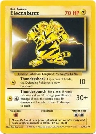 Pokemon (Base Set) card 20/102-C Electabuzz (Unlimited)