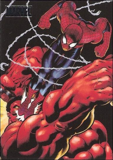 Marvel Heroes and Villains (Silver Foil Parallel Base Set) card 58 Spider-Man vs Red Hulk