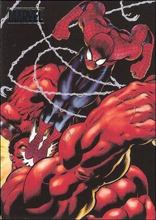 Marvel Heroes and Villains (Silver Foil Parallel Base Set) card 58 Spider-Man vs Red Hulk