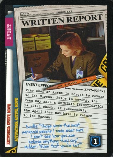 X-Files: The Truth Is Out There (Base Set) card XF97-0298v2 Written Report