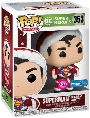 POP! Heroes figure 353-B Superman in Holiday Sweater (Flocked) Walmart Excl