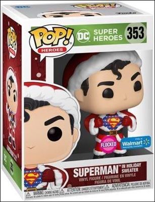 POP! Heroes figure 353-B Superman in Holiday Sweater (Flocked) Walmart Excl