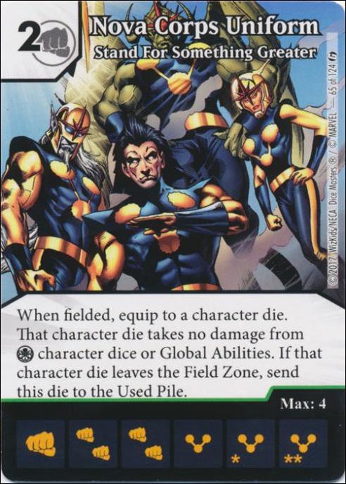 Marvel Dice Masters Guardians of the Galaxy  card 65 Nova Corps Uniform: Stand for Something Greater