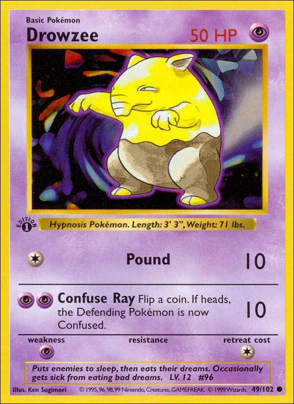 Pokemon (Base Set) card 49/102 Drowzee (1st Edition) - Shadowless