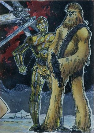 Star Wars Galaxy: Series 1 (Foil Subset) card 4 Chewbacca and C-3PO - Etched Foil