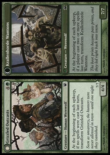 Magic the Gathering: Innistrad (Base Set) card 185 Grizzled Outcasts / Krallenhorde Wantons