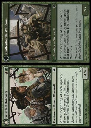 Magic the Gathering: Innistrad (Base Set) card 185 Grizzled Outcasts / Krallenhorde Wantons