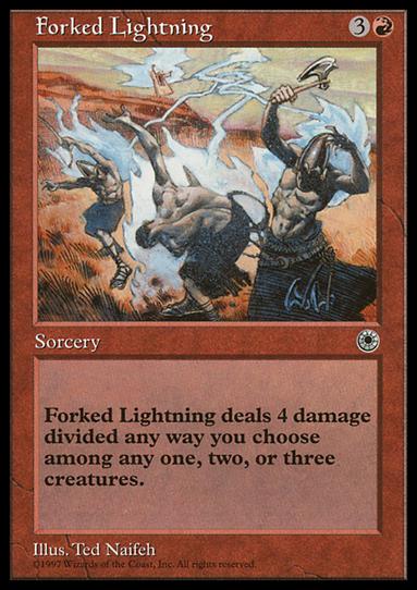 Magic the Gathering: Portal (Base Set) card 130 Forked Lightning