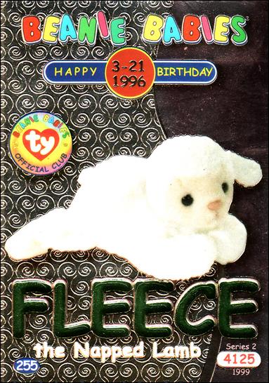 Beanie Babies Series 2 (Birthday or Rookie Subset) card 255-B Fleece the Napped Lamb Green Lettering