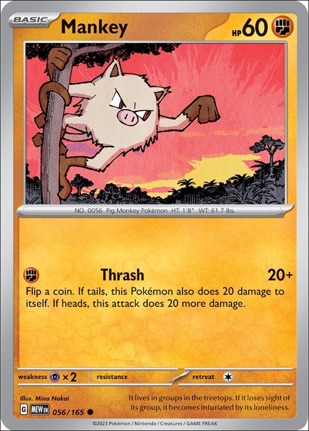 Pokemon: Scarlet & Violet - 151 (Base Set) card 056/165-B Mankey (Reverse Holofoil)