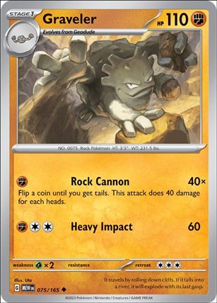 Pokemon: Scarlet & Violet - 151 (Base Set) card 075/165-B Graveler (Reverse Holofoil)