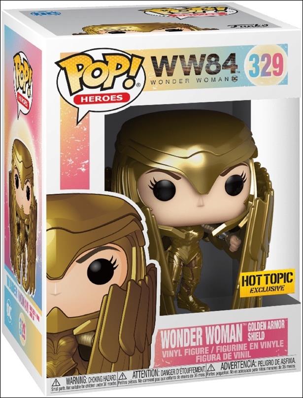 POP! Heroes figure 329 Wonder Woman Golden Armor Shield Hot Topic