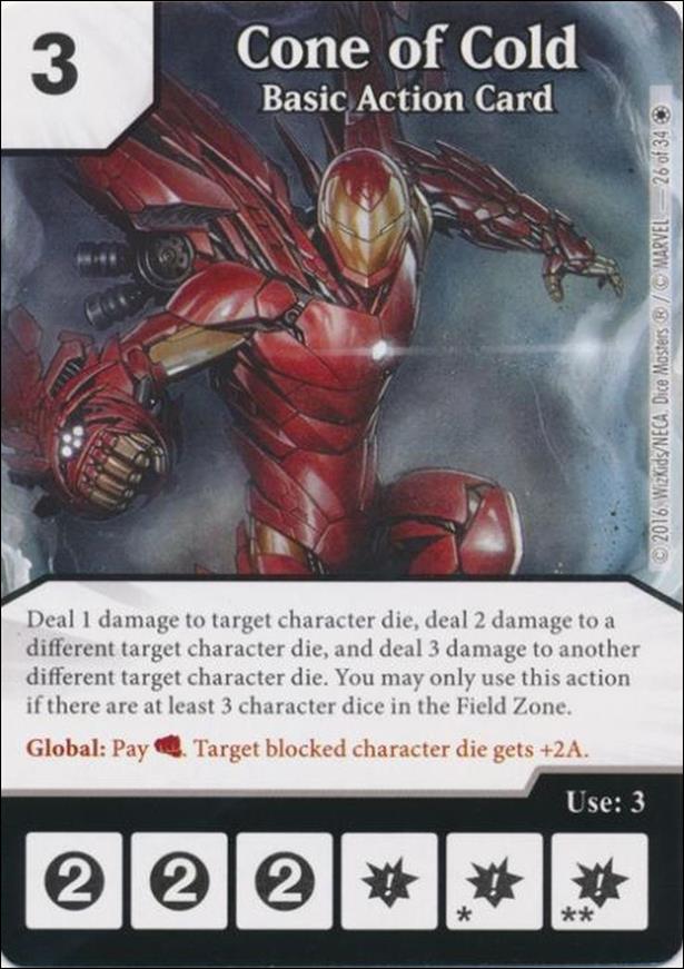 Marvel Dice Masters Iron Man and War Machine Starter Set card 26 Cone of Cold - Basic Action Card 
