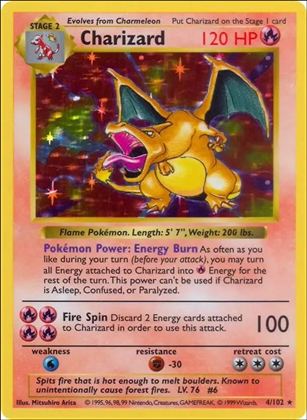 Pokemon (Base Set) card 4/102-B Charizard (Holo) Unlimited - Shadowless