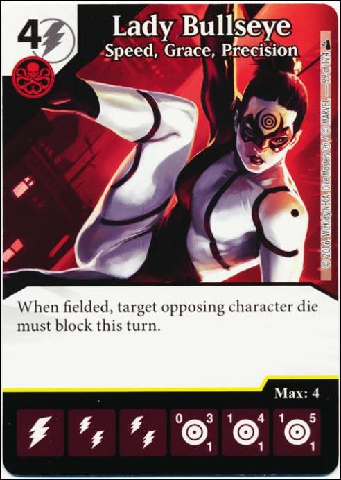 Marvel Dice Masters Deadpool card 99 Lady Bullseye: Speed, Grace, Precision